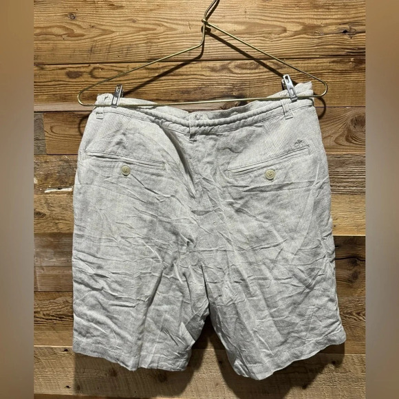 Calvin Klein linen blend shorts US30 drawstring pockets beige greem stripes airy - Picture 4 of 5